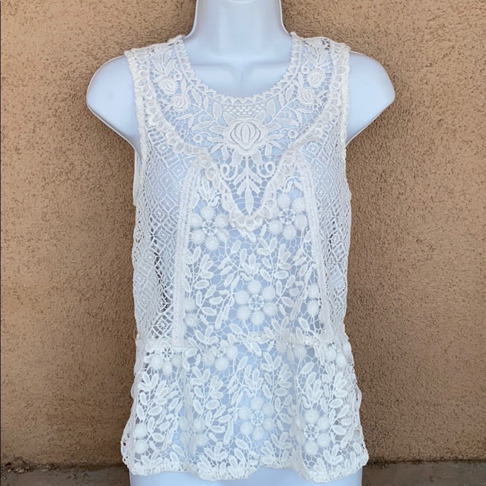 Anthropologie Tiny gardenia white lace tank top